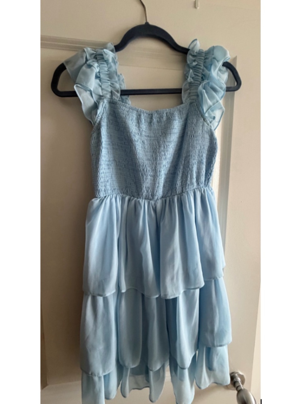 Byinns Womens Square Neck Sleeveless Ruffle Dress (Light Blue)